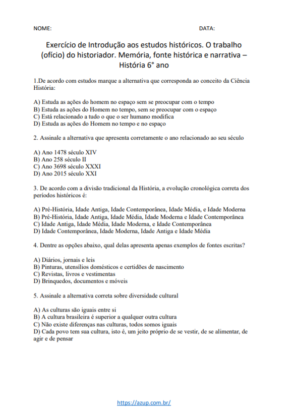 DOC) Atividades – 6º ano