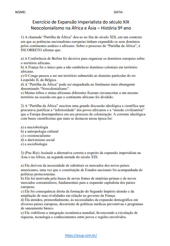 Quiz de História - 9º ANOS