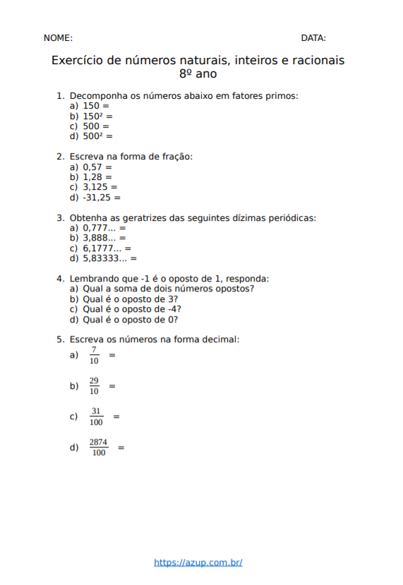 Listas: Simplificação de Fração - Reforço de Matemática